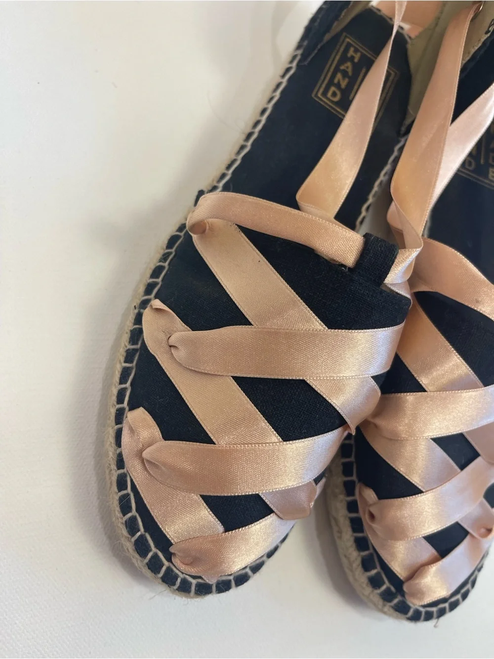 handmade Black Espadrilles 8.5/39 Sandals Lace Up Pink Satin Ribbons Balletcore